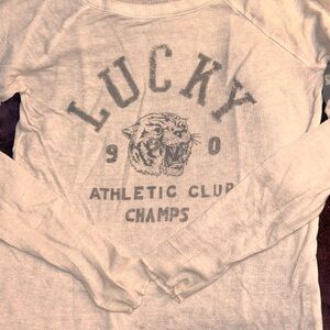 Lucky Brand Varsity Cream Long Sleeve Graphic Tee